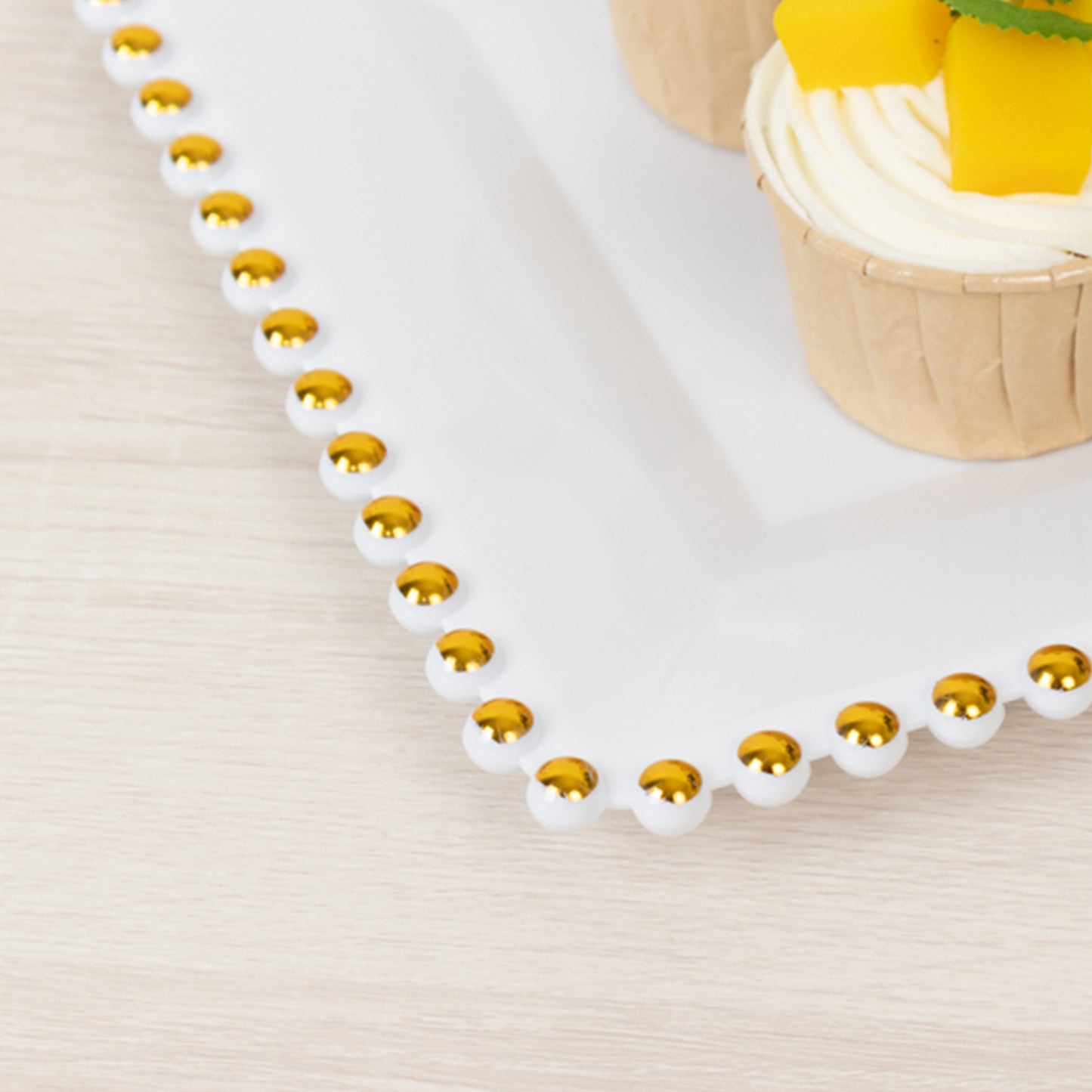 6 Pack Acrylic Serving Platters with Gold Beaded Rim, White Rectangular Food Trays for Desserts and Appetizers - 9"x13"