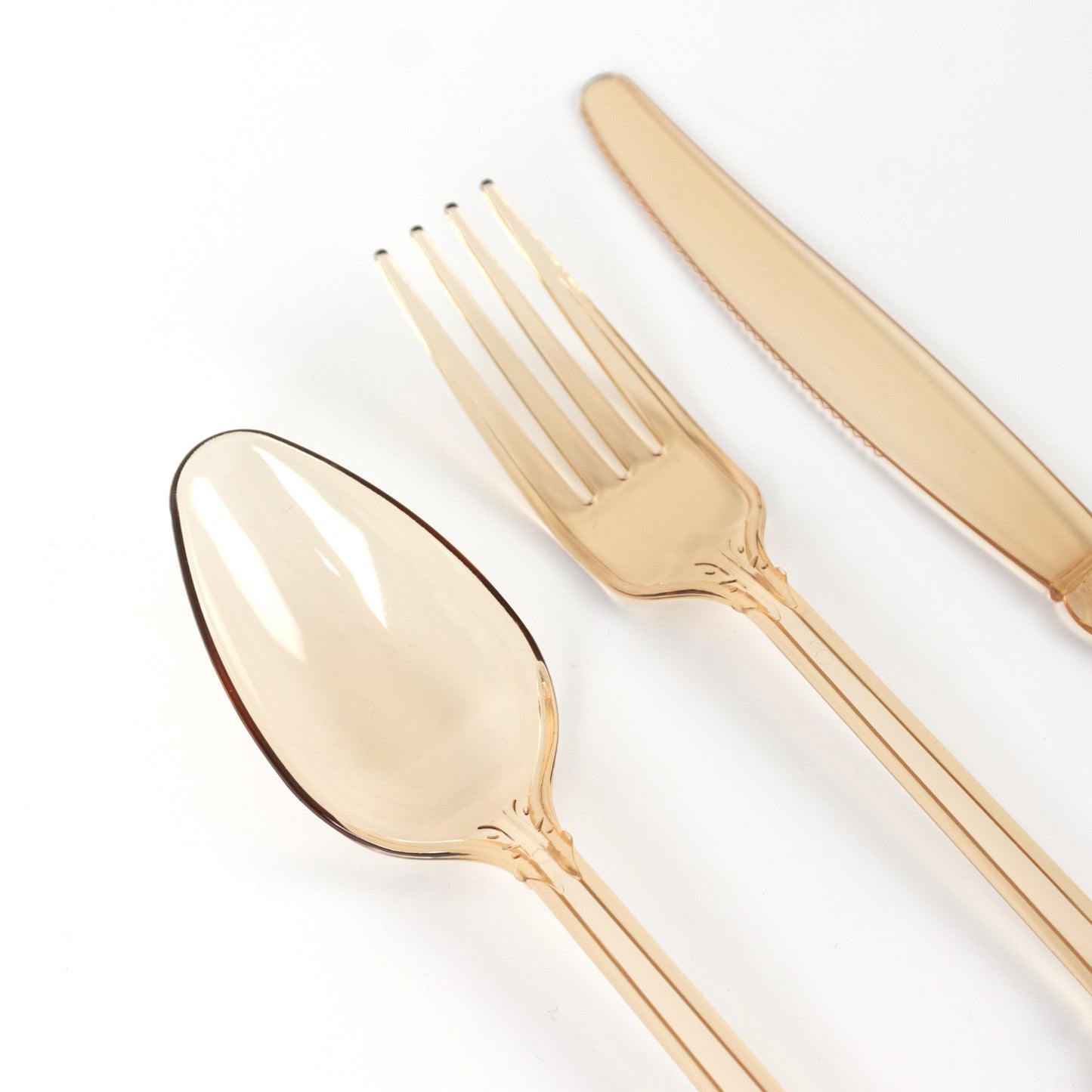 72 Pcs Plastic Silverware Set in Baroque Style Amber Gold - Heavy Duty Disposable Knife, Fork, and Spoon Set
