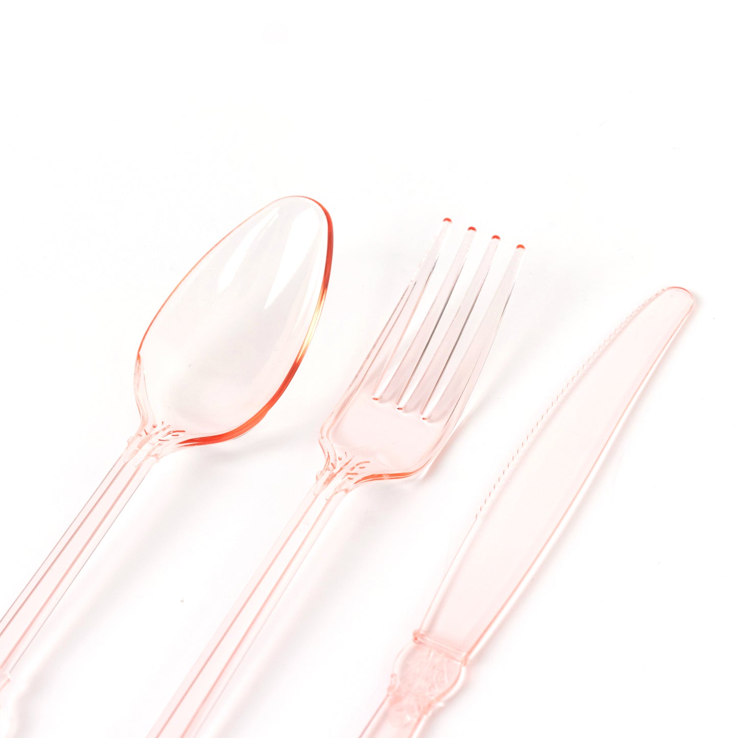72 Pcs Plastic Silverware Set in Baroque Style Transparent Blush - Heavy Duty Disposable Knife, Fork, and Spoon Set