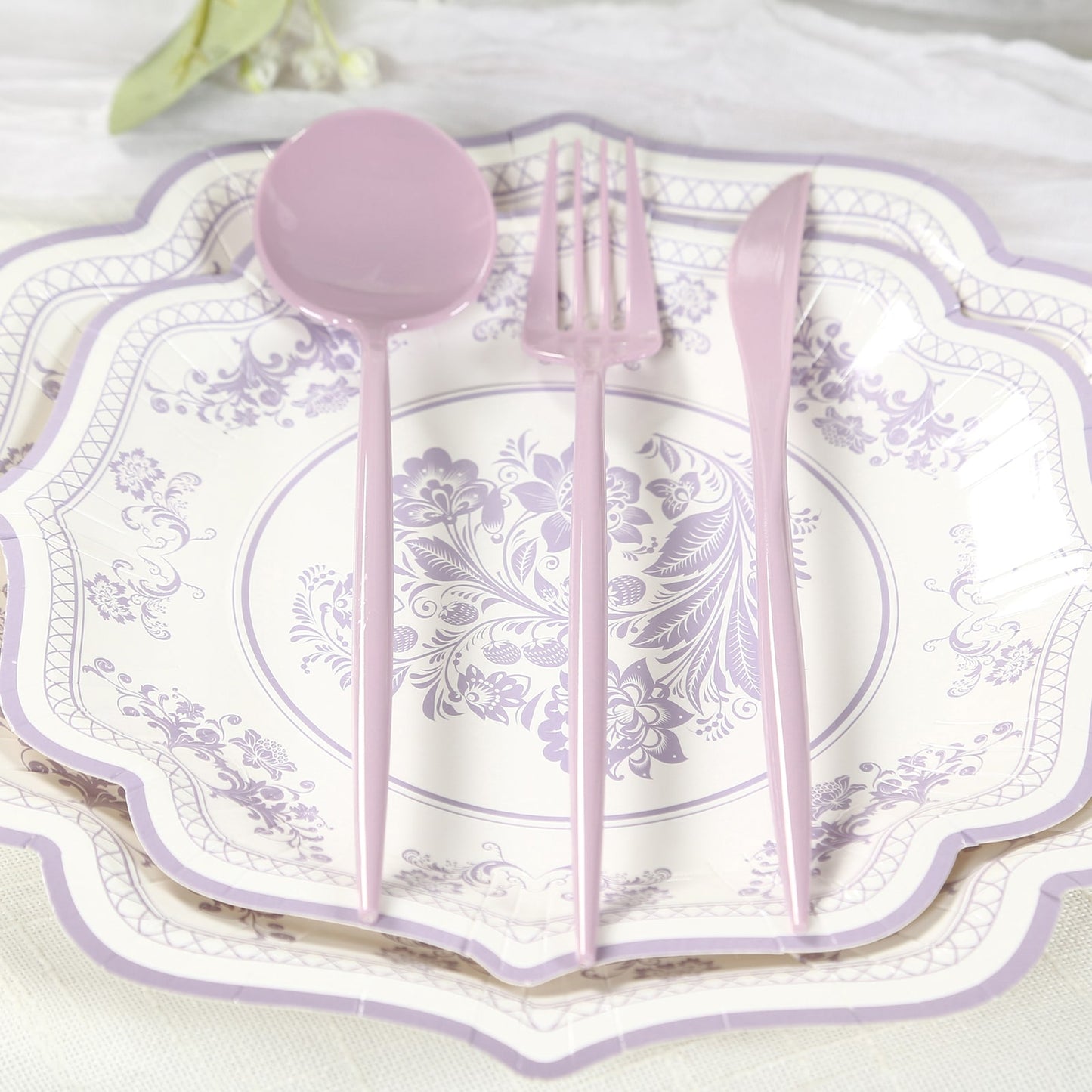 60 Pack Plastic Silverware Set, Lavender Lilac Heavy Duty Disposable Sleek Utensil Cutlery