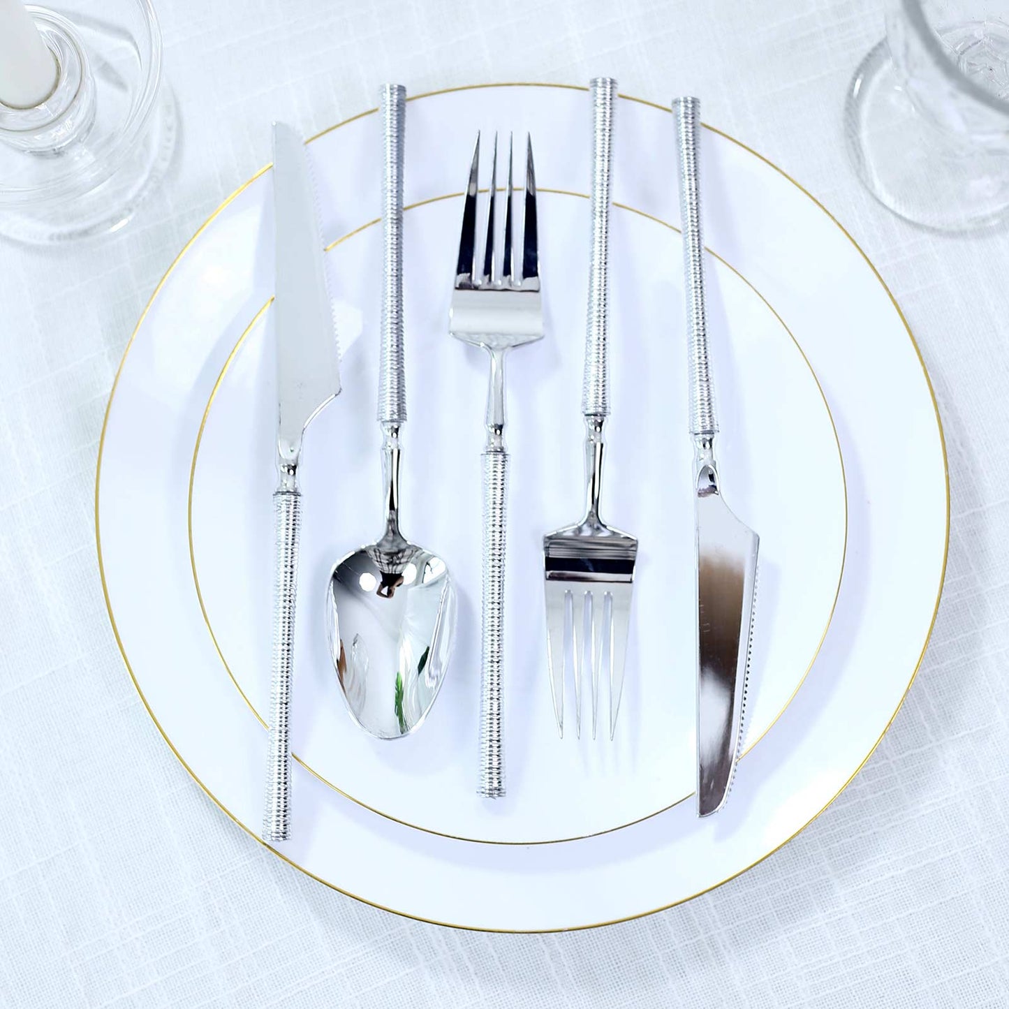 60-Pack Plastic Cutlery Set with Ribbed Handle - Silver, Heavy Duty Disposable Fork Spoon Knife Comb