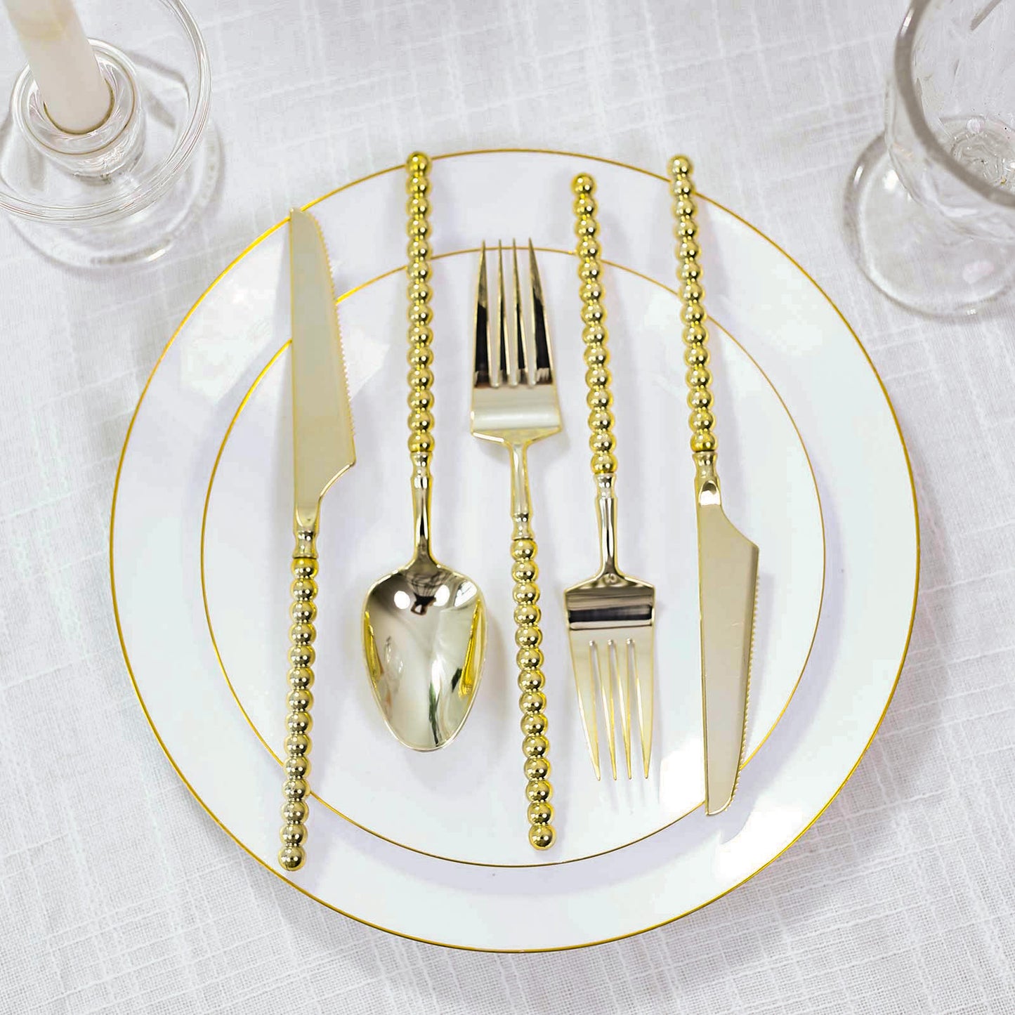60-Pack Gold Plastic Cutlery Set with Beaded Handles - Heavy Duty Disposable Silverware