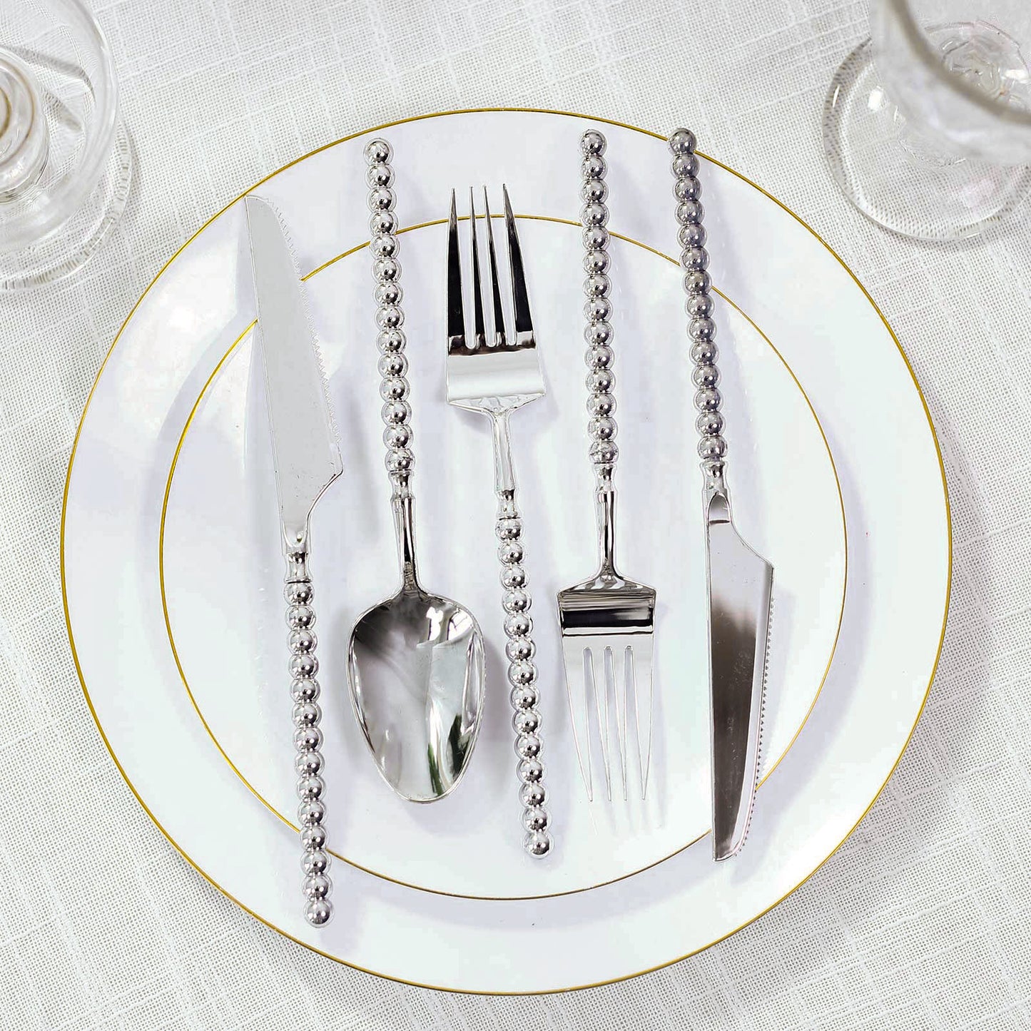 60-Pack Silver Plastic Cutlery Set with Beaded Handles - Heavy Duty Disposable Silverware