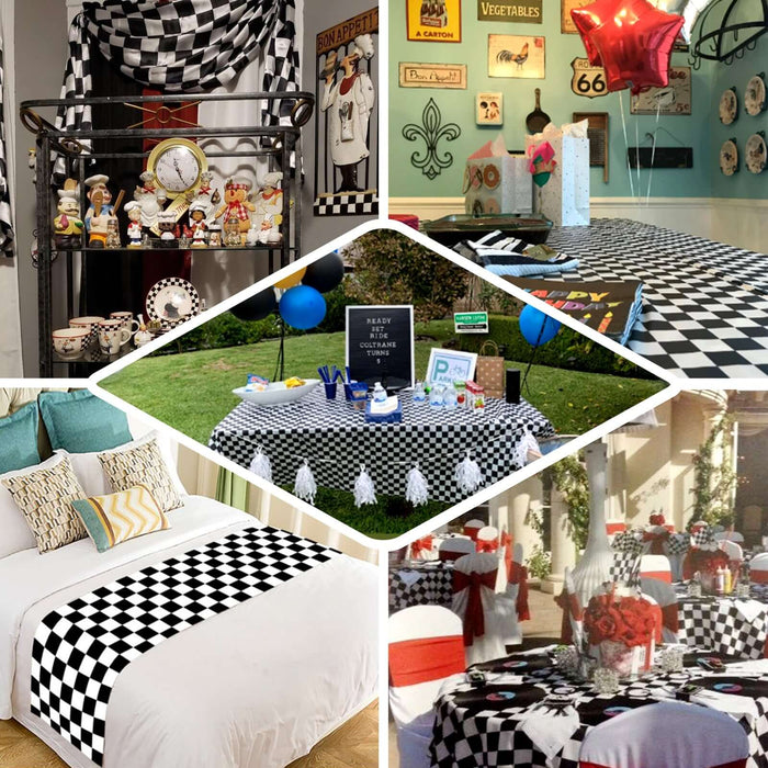 54"x10 Yards Black / White Checkered Satin Fabric Bolt, DIY Craft Fabric Roll