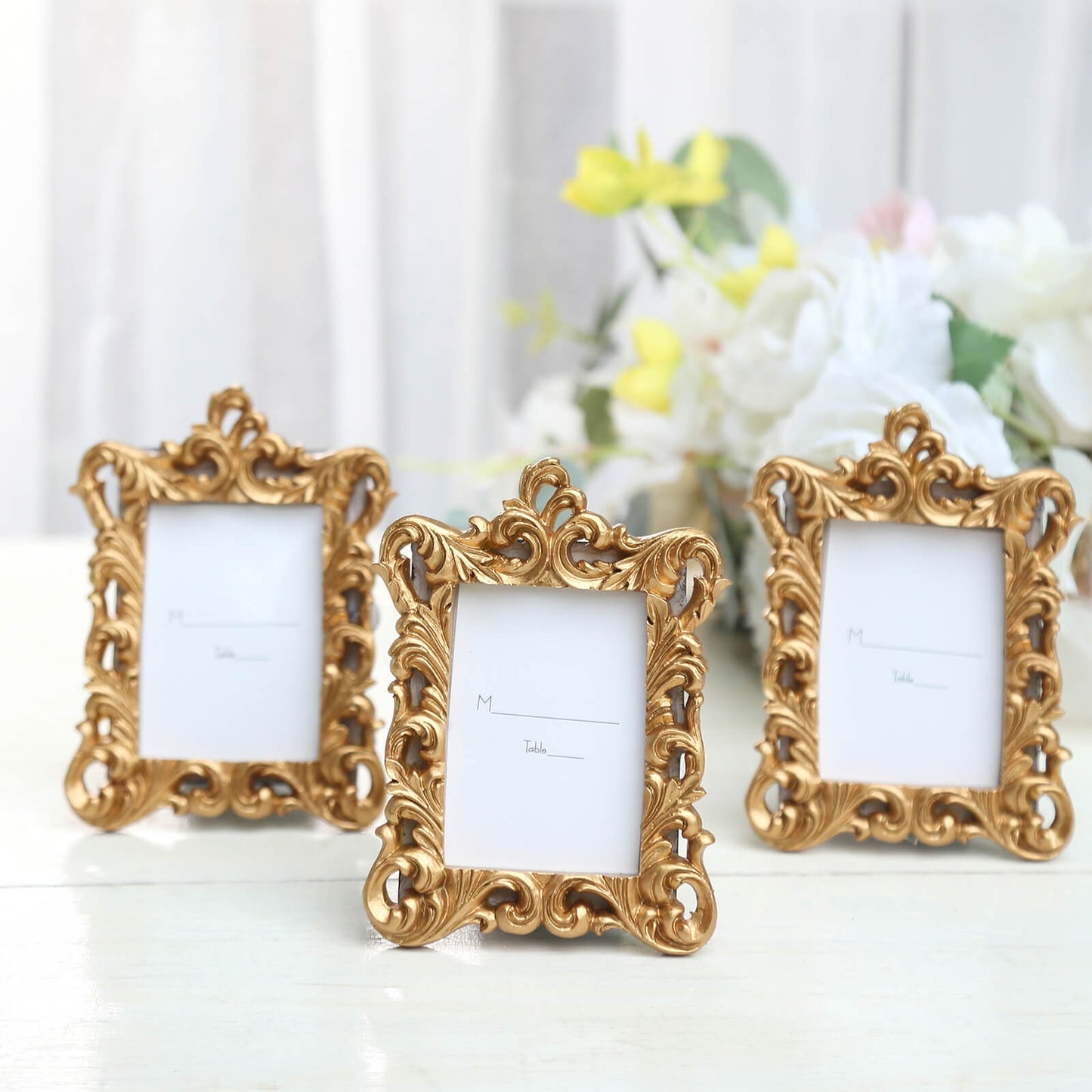 4 Pack White Resin Vintage Ornate Photo Frames, Rectangle Mini Picture Frame Party Favor Wedding Place Card Holders - 4"x3"