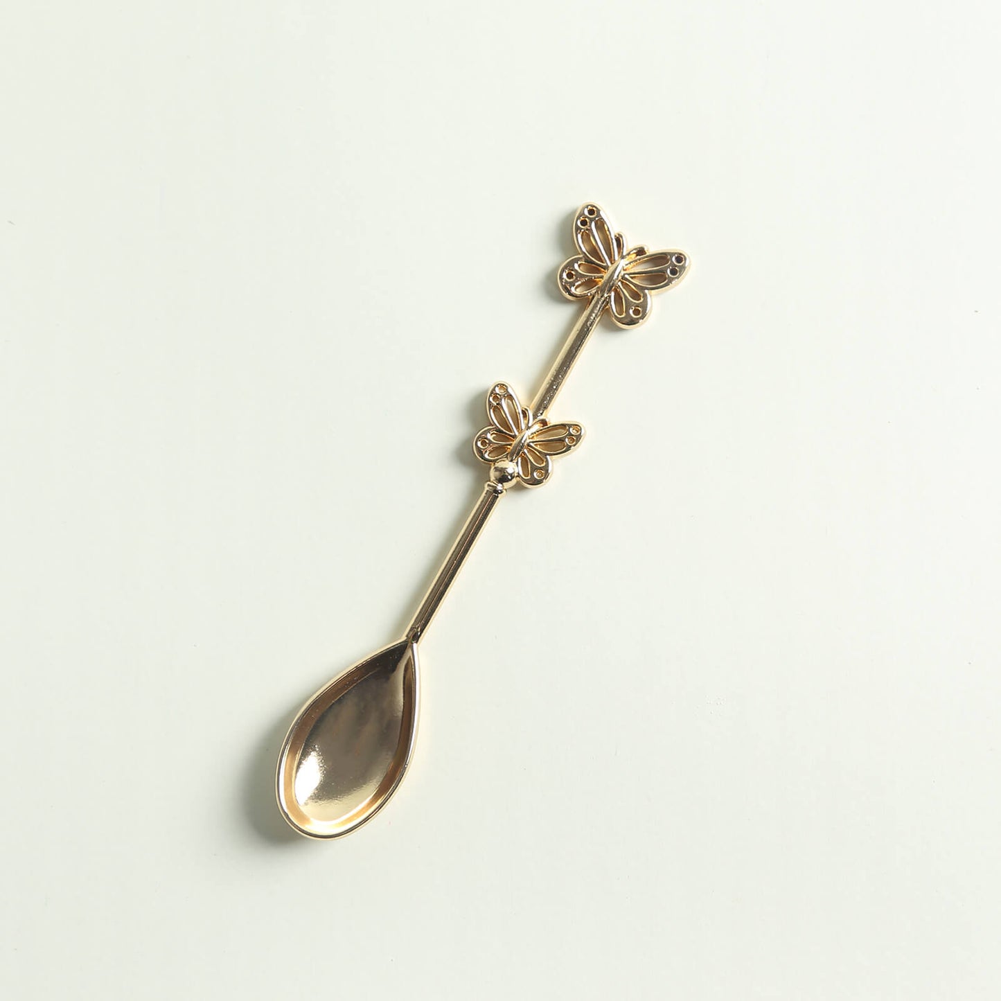 5 Pack Gold Metal Butterfly Handle Dessert Spoons in Clear Top Black Gift Box, Pre-Packed Mini Espresso Coffee Spoons Wedding Souvenir Gift with Thank You Tag and Ribbon - 4"