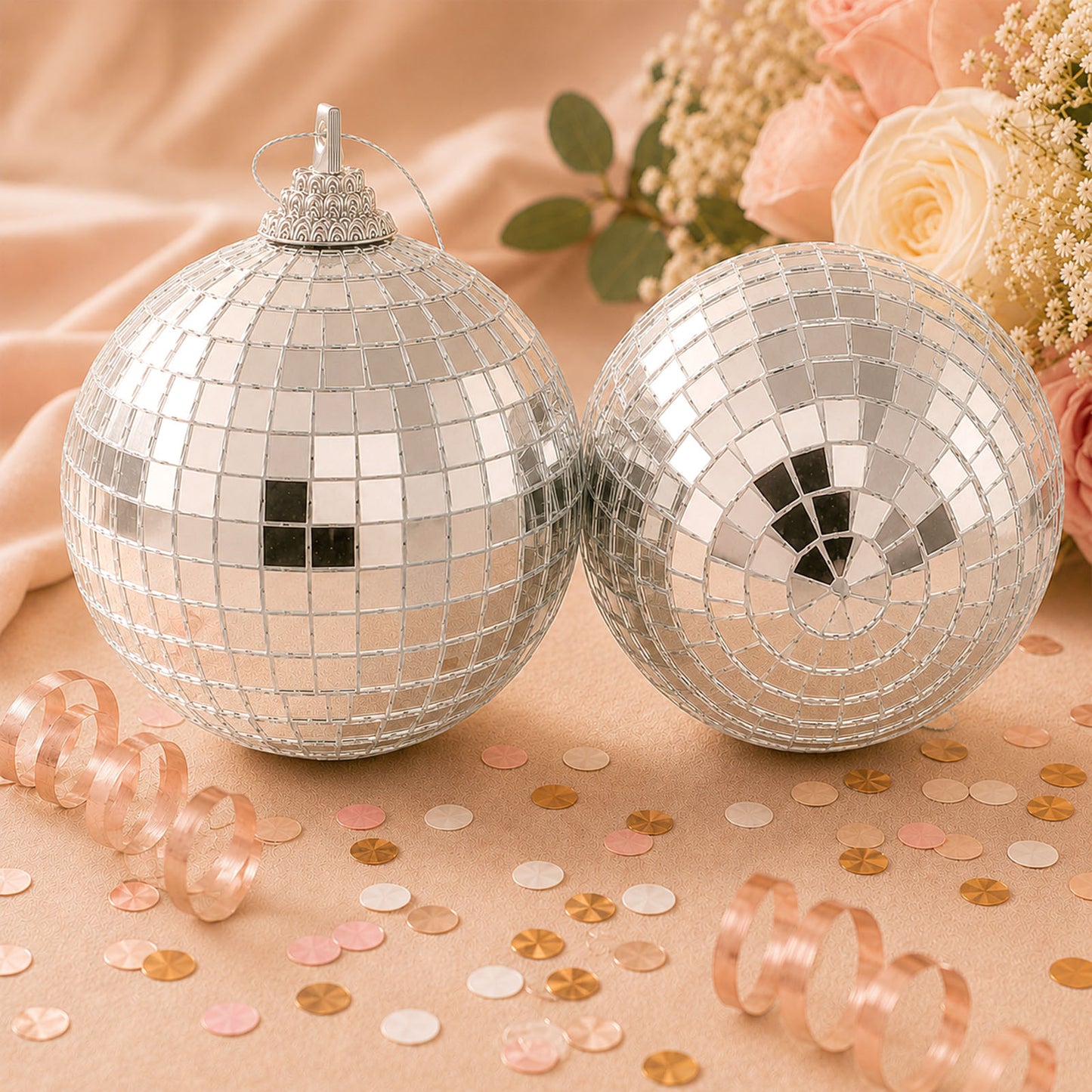 2 Pack | 10" Silver Foam Disco Mirror Ball With Hanging Swivel Ring, Holiday Party Decor