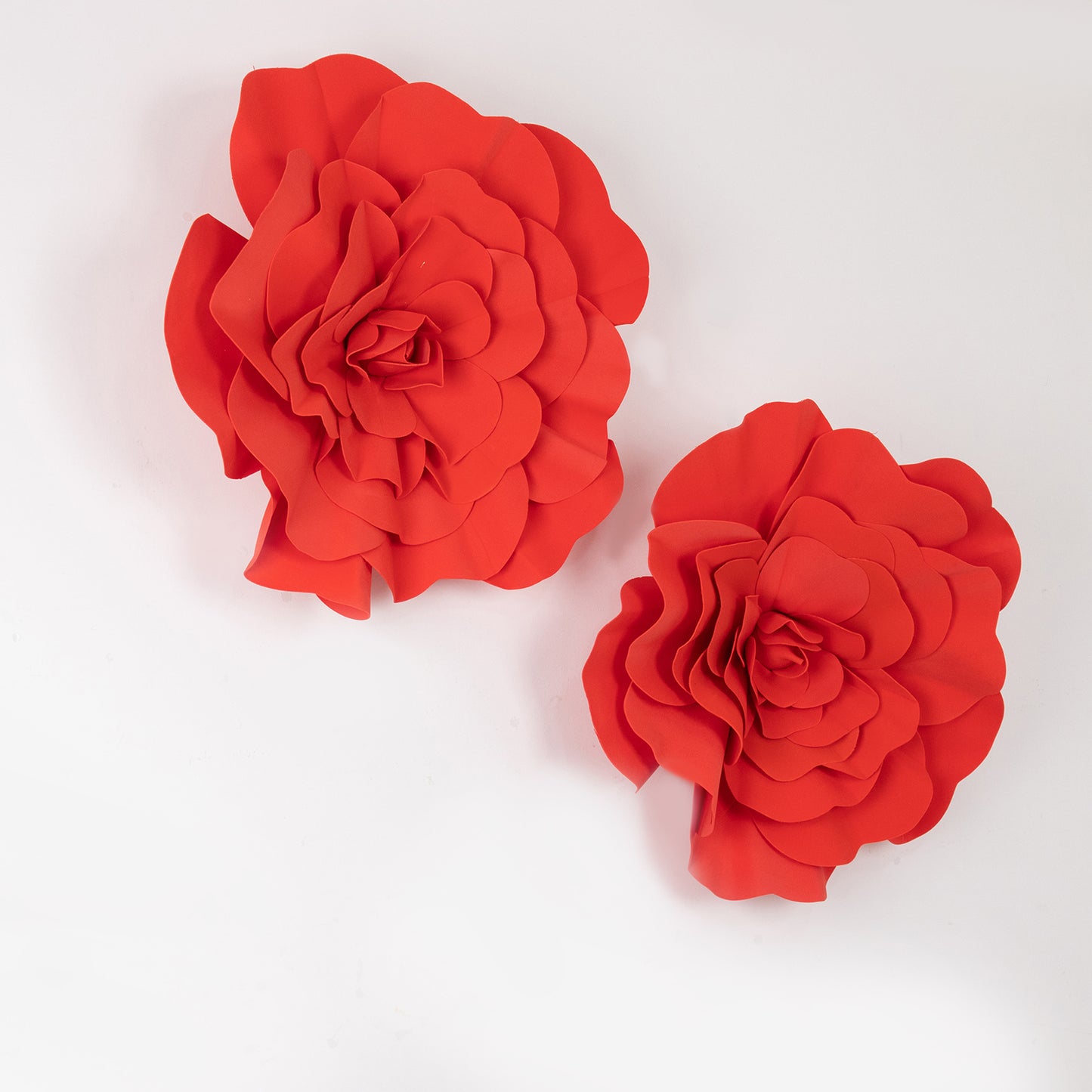 Large red real touch artificial foam DIY craft roses, set of 2.