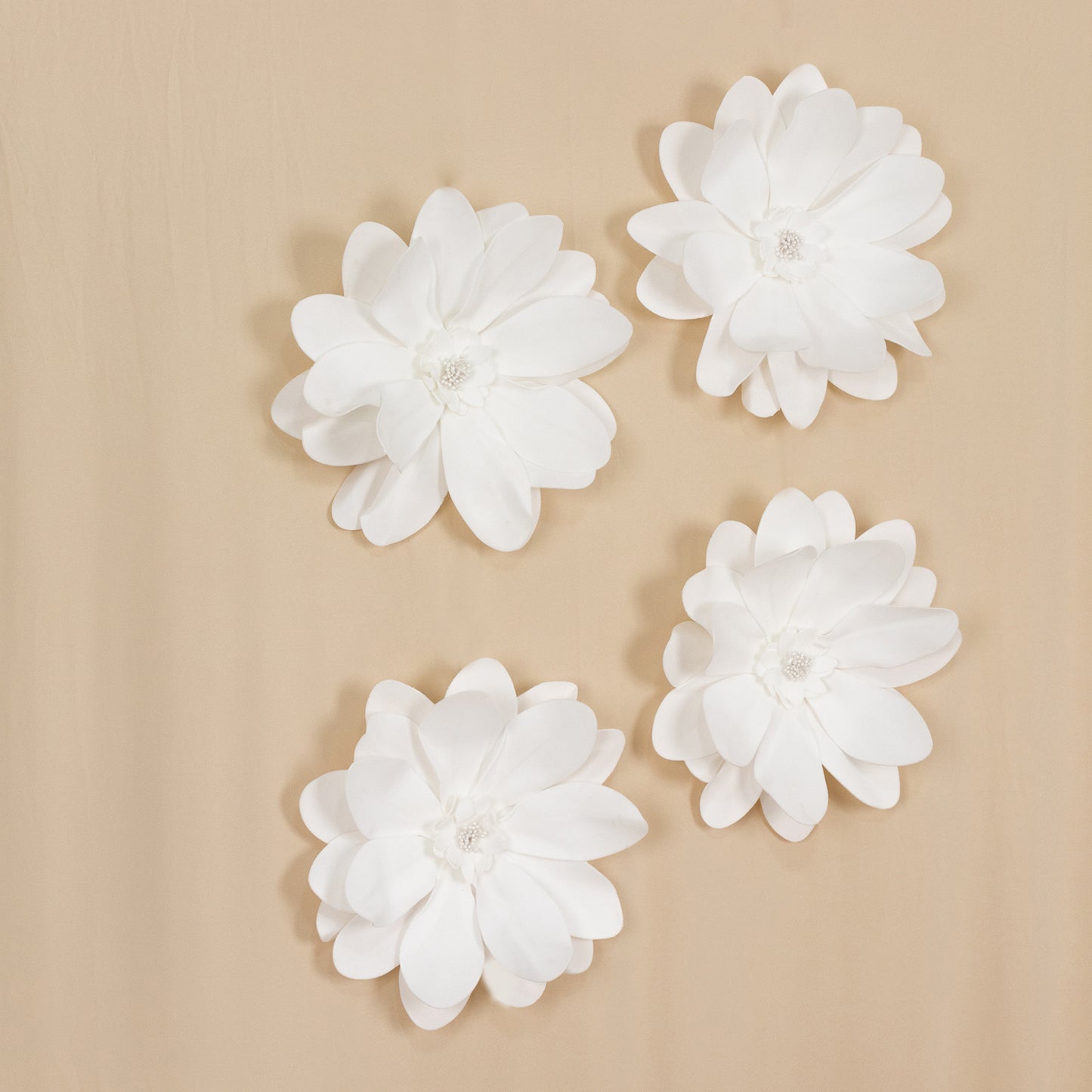 4 Pack | 12" White Life-Like Soft Foam Craft Dahlia Flower Heads