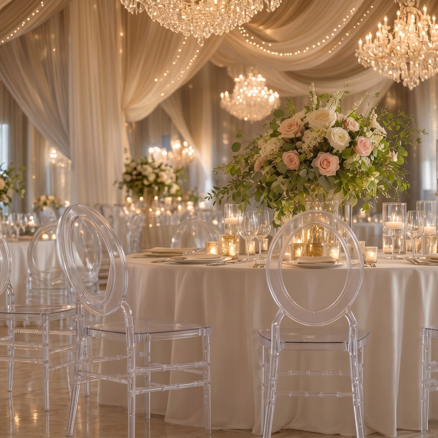 3-Pack Clear Acrylic Ghost Chiavari Chairs with Oval Open Back – Transparent Resin Stackable Armless