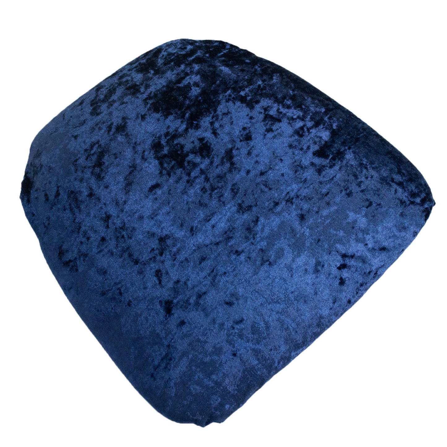 Navy blue crushed velvet seat pad cover for Chiavari chairs.