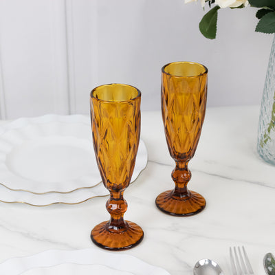 Amber Gold Crystal Cut Champagne Flutes Amber Gold Crystal Cut Champagne Flutes