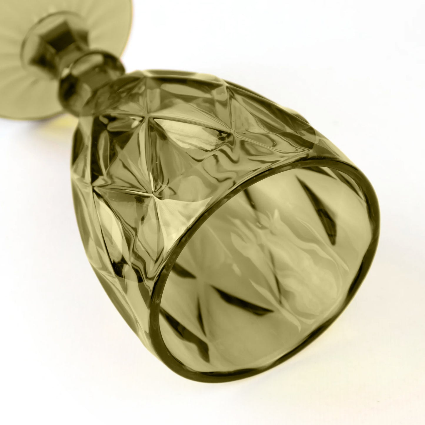 Dusty sage green embossed crystal cut wine glass goblet.