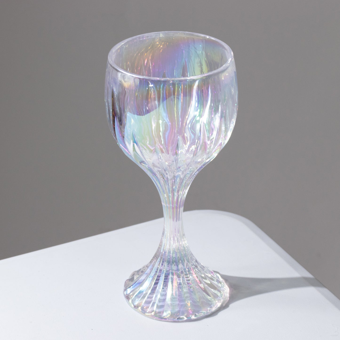 6 Pack Prism Cut Crystal Wine Glass Goblets – Iridescent Clear 10oz Stemware Set for Red & White Wine