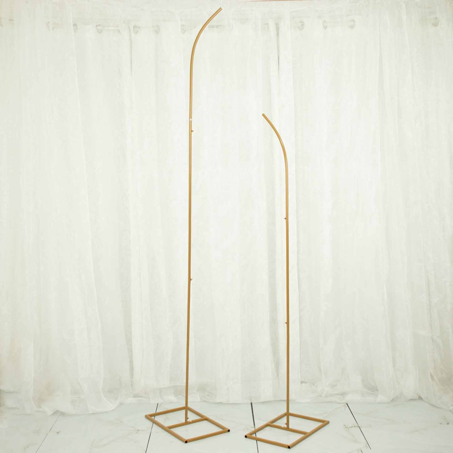 Set of 2 | Gold Metal Curved Top Wedding Arch Frames, Balloon Flower Backdrop Stands - 6ft, 8ft