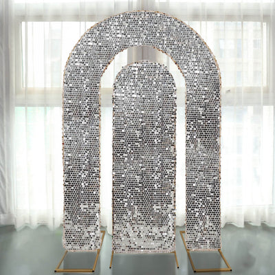 Stunning Silver Big Sequin Wedding Arch Covers for a Dazzling Display Stunning Silver Big Sequin Wedding Arch Covers for a Dazzling Display