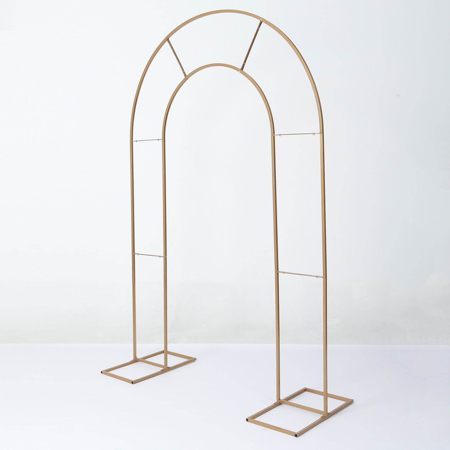 8ft Tall Gold Metal Round Top Double Arch Wedding Arbor Ceremony Stand, Flower Balloon Frame Backdrop Stand