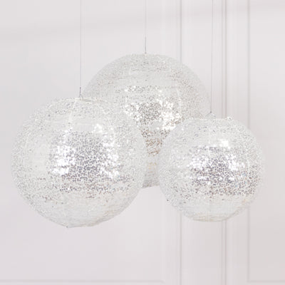 Exquisite Silver Sequin Fabric Hanging Lanterns Exquisite Silver Sequin Fabric Hanging Lanterns