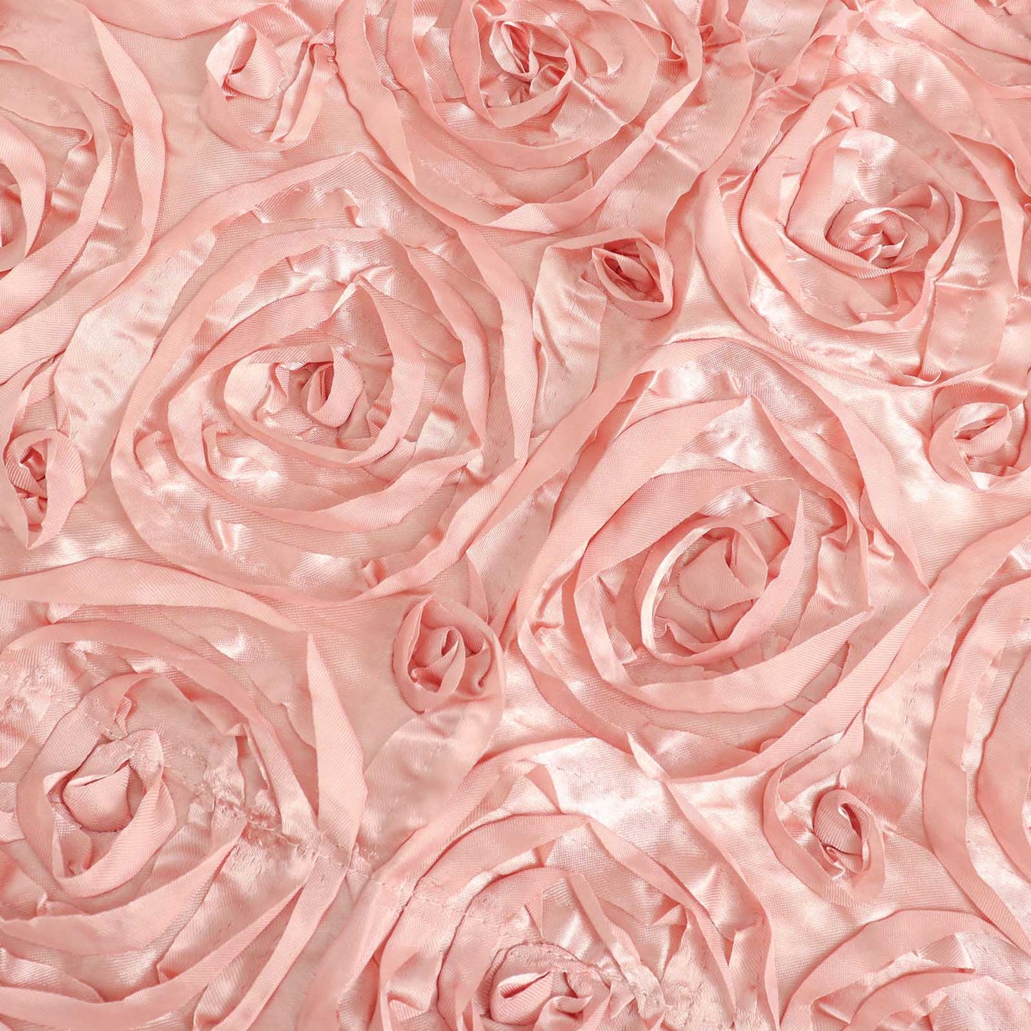 Dusty rose 3D rosette satin table overlay for elegant decor.