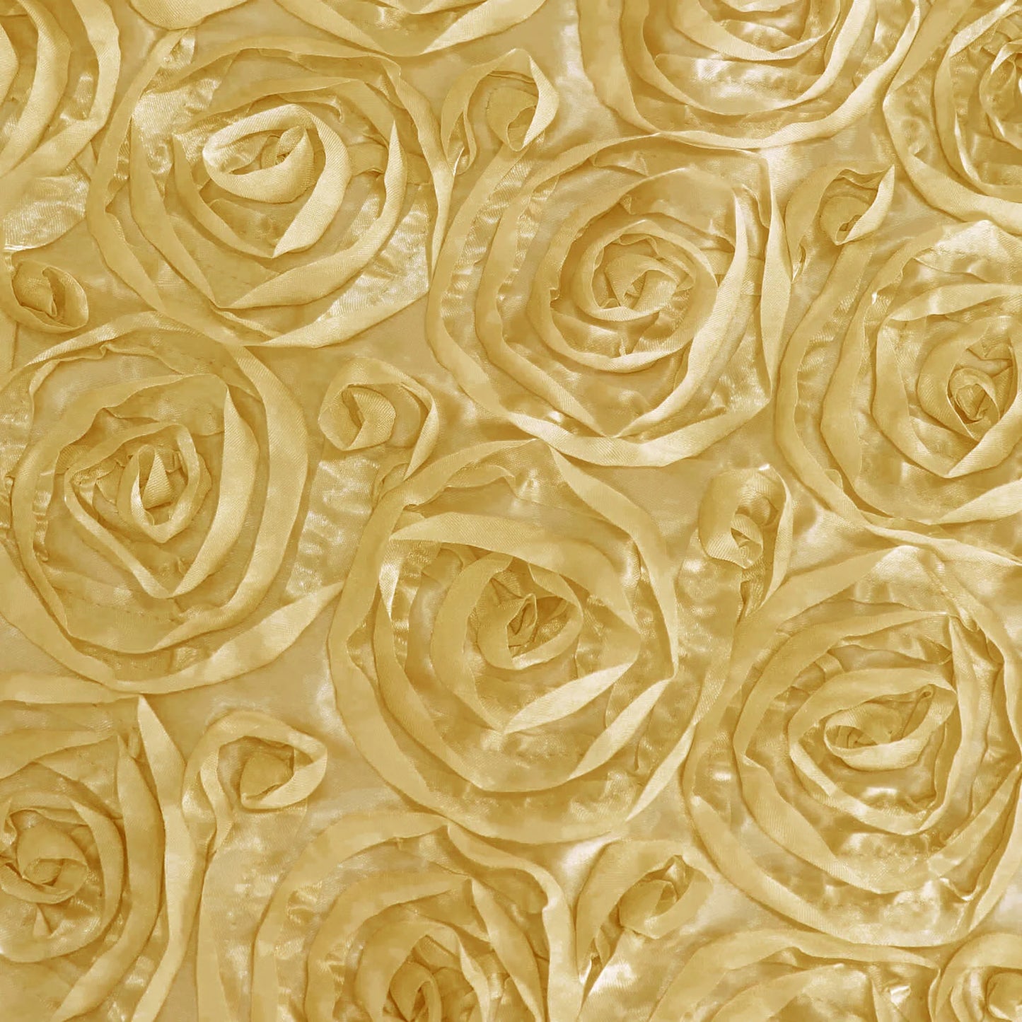 Champagne 3D Rosette Satin Table Overlay, 72"x72
