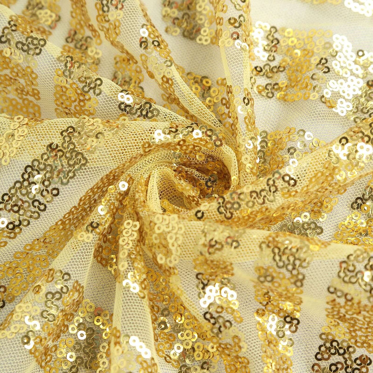 Gold sequin table overlay topper with diamond glitz design.