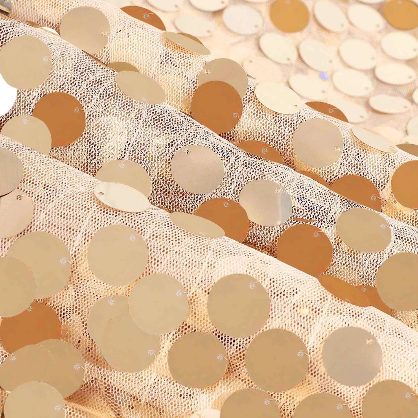 Matte champagne big Payette sequin table overlay, 72"x72".