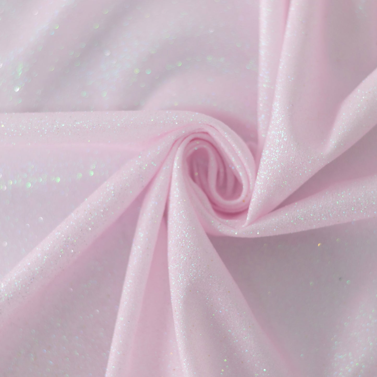 Iridescent pink glitter table overlay, 72"x72" shimmery square topper.