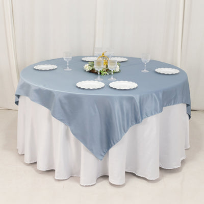 Sophisticated Charm with Dusty Blue Lamour Satin Table Overlay Sophisticated Charm with Dusty Blue Lamour Satin Table Overlay