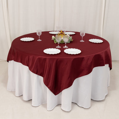 Sophisticated Charm with Burgundy Lamour Satin Table Overlay Sophisticated Charm with Burgundy Lamour Satin Table Overlay