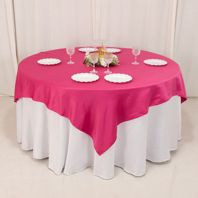 Sophisticated Charm with Fuchsia Lamour Satin Table Overlay Sophisticated Charm with Fuchsia Lamour Satin Table Overlay