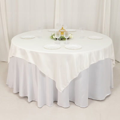 Sophisticated Charm with Ivory Lamour Satin Table Overlay Sophisticated Charm with Ivory Lamour Satin Table Overlay