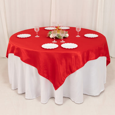 Sophisticated Charm with Red Lamour Satin Table Overlay Sophisticated Charm with Red Lamour Satin Table Overlay