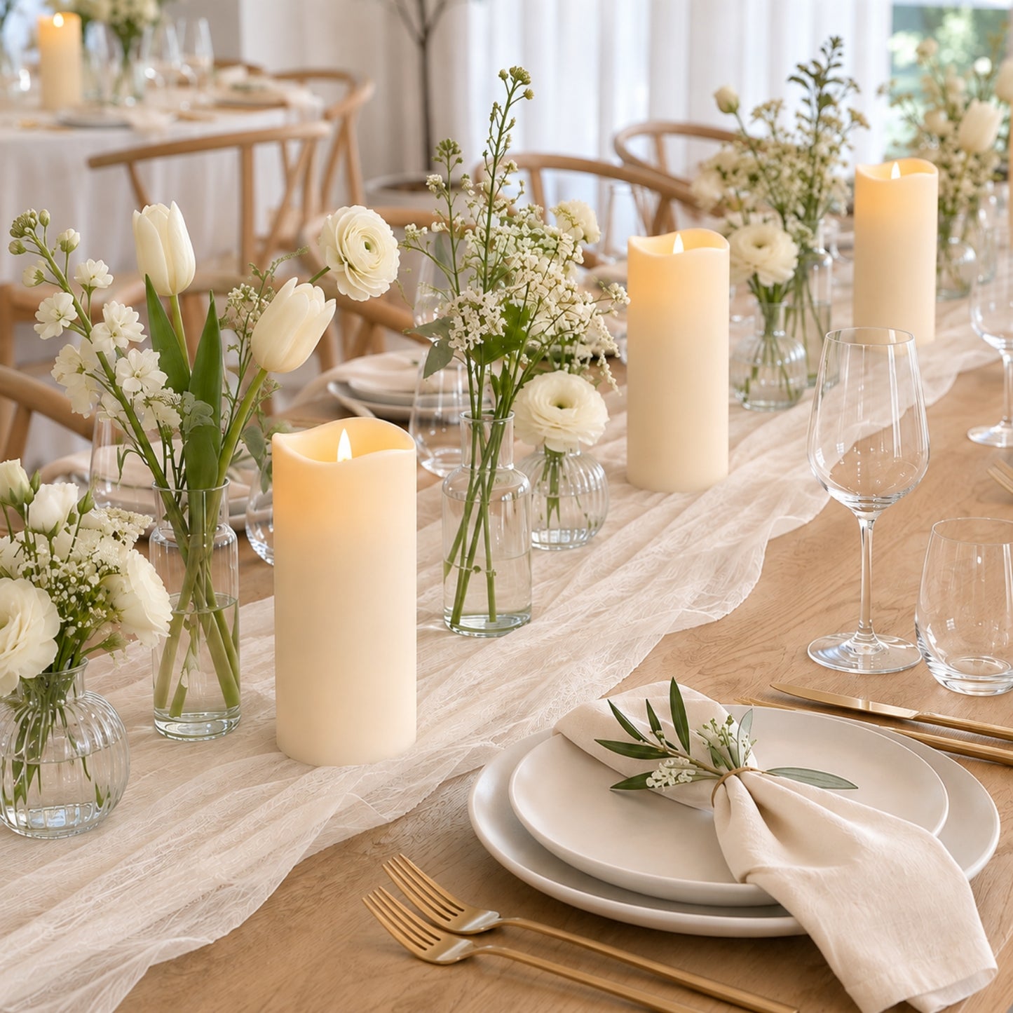 6 Pack Ivory Flickering Flameless LED Pillar Candles, 10" Real Wax Wavy Top Battery Operated Candles