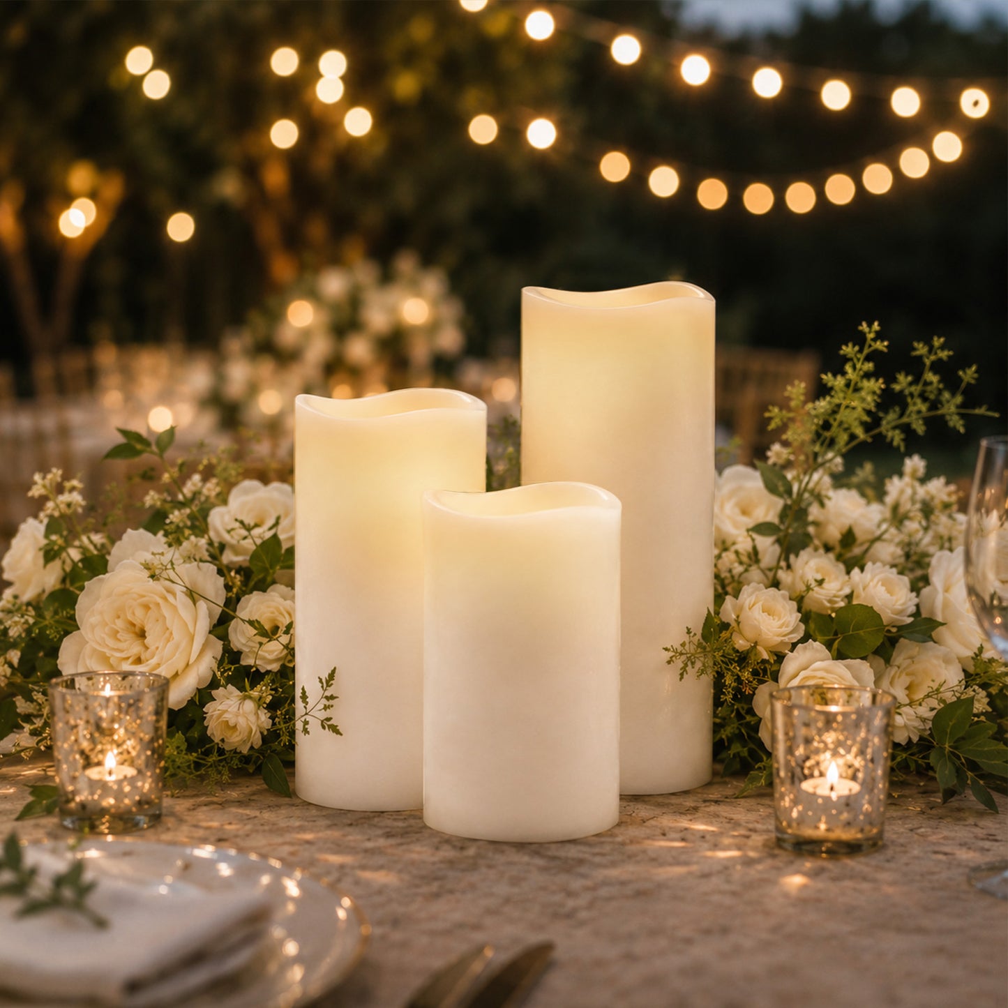 Set of 6 White Flameless LED Pillar Candles, Real Wax Wavy Top with Flickering Light & 6/18H Timer -