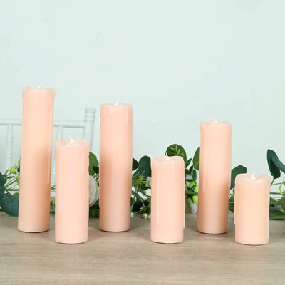 Set of 6 Flickering LED Drip Wax Pillar Candles - Blush Set of 6 Flickering LED Drip Wax Pillar Candles - Blush