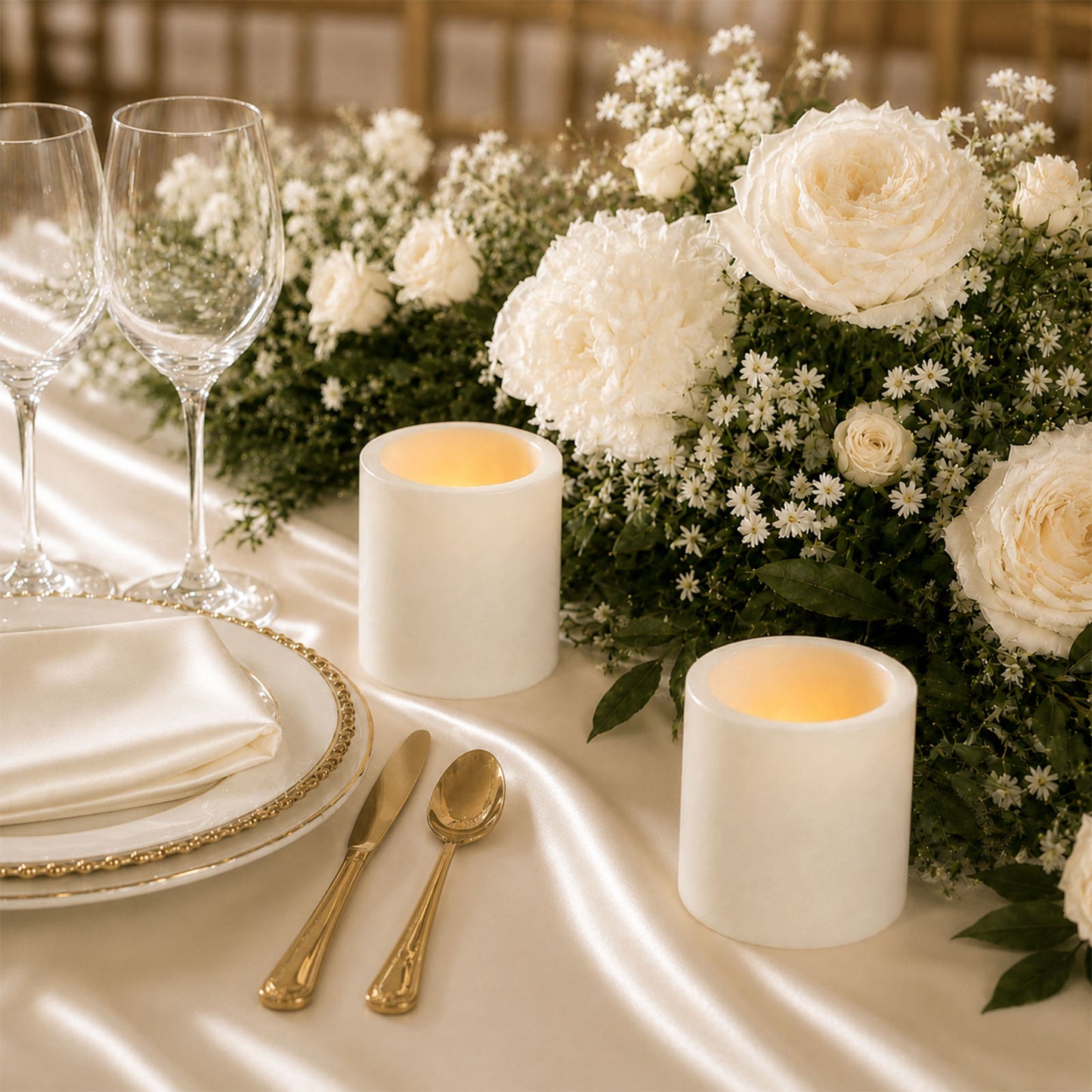 6 Pack White Flameless LED Pillar Candles, 3" x 3" Flat Top Real Wax Battery Operated Candles with W