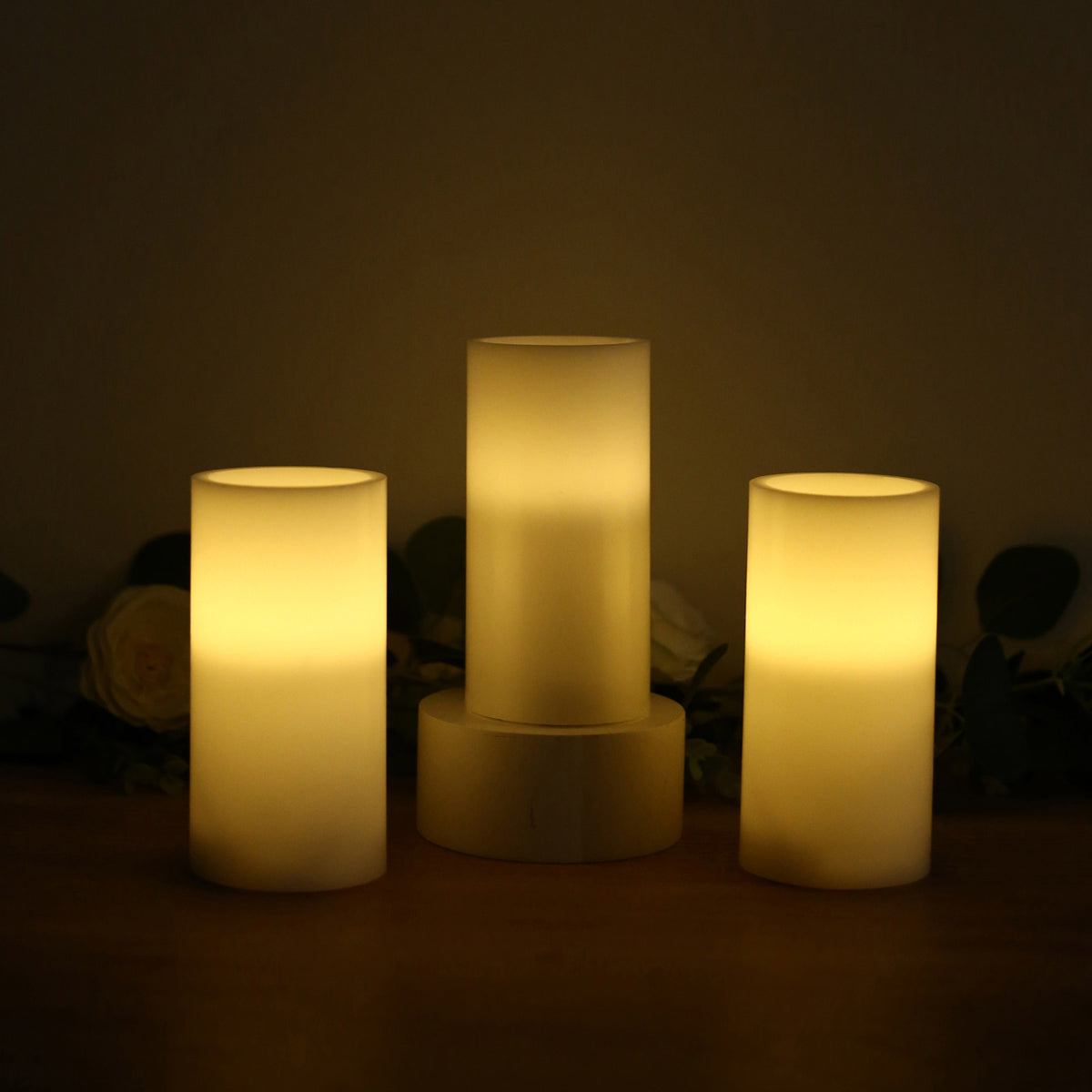 6 Pack White Flameless LED Pillar Candles, 3" x 6" Flat Top Real Wax Battery Operated Candles with W