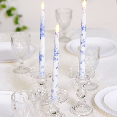 Blue French Toile Flickering LED Taper Candles Blue French Toile Flickering LED Taper Candles