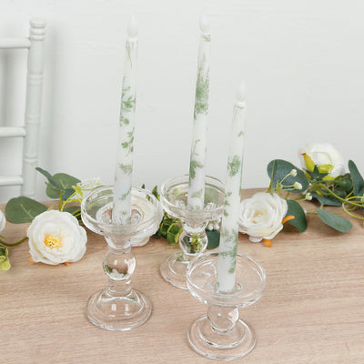 Sage Green French Toile Flickering LED Taper Candles Sage Green French Toile Flickering LED Taper Candles