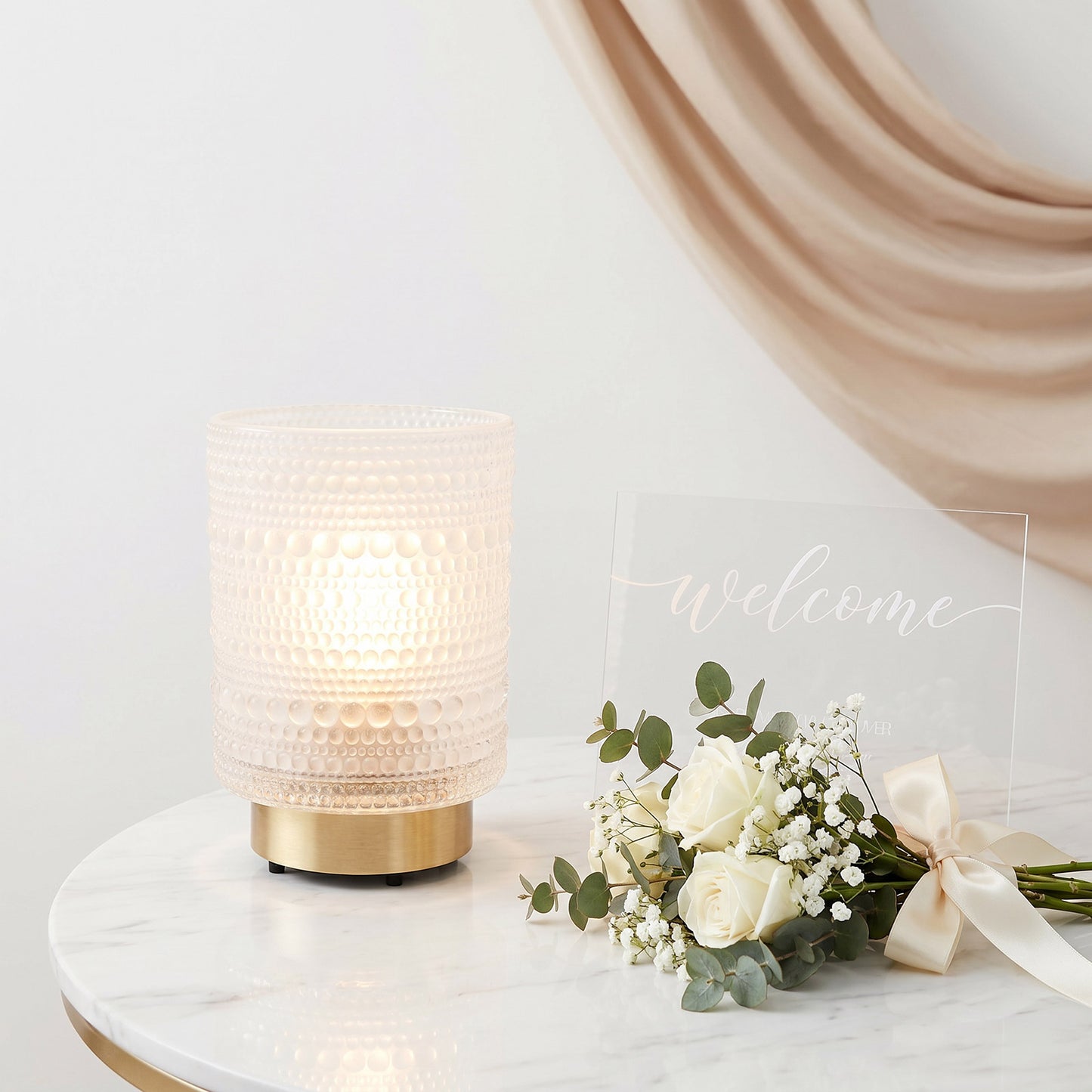 Frosted White Hobnail Glass Cordless Table Lamp 5.5" – USB Rechargeable Filament LED, Portable Accen