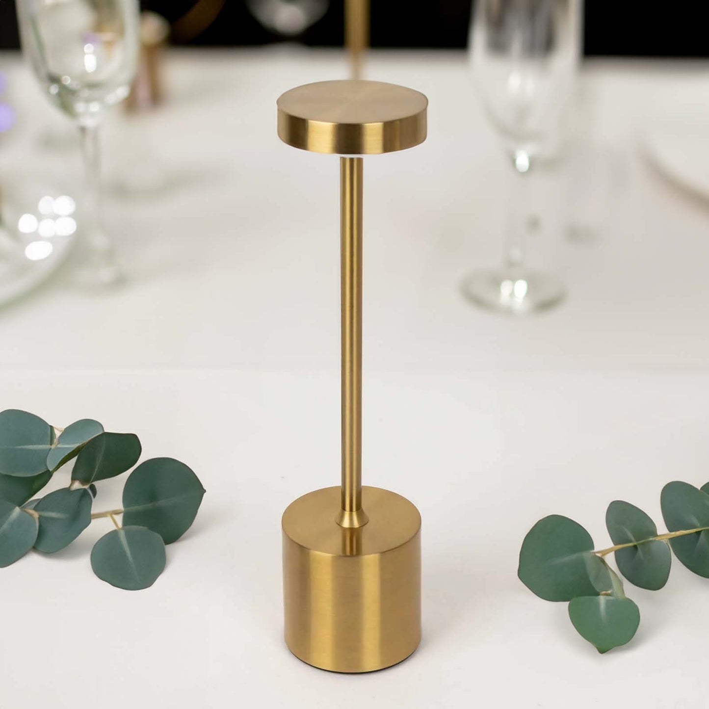 Gold Metal Modern Rechargeable LED Desk Lamp With Touch Control, Dimmable Night Light with Solid Cylinder Base - 13" Tall