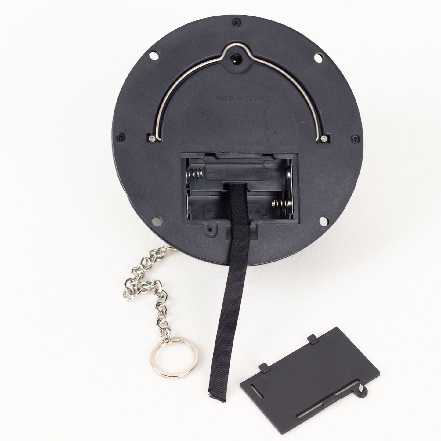 Battery-operated motor for disco ball with hanging chain, black color.
