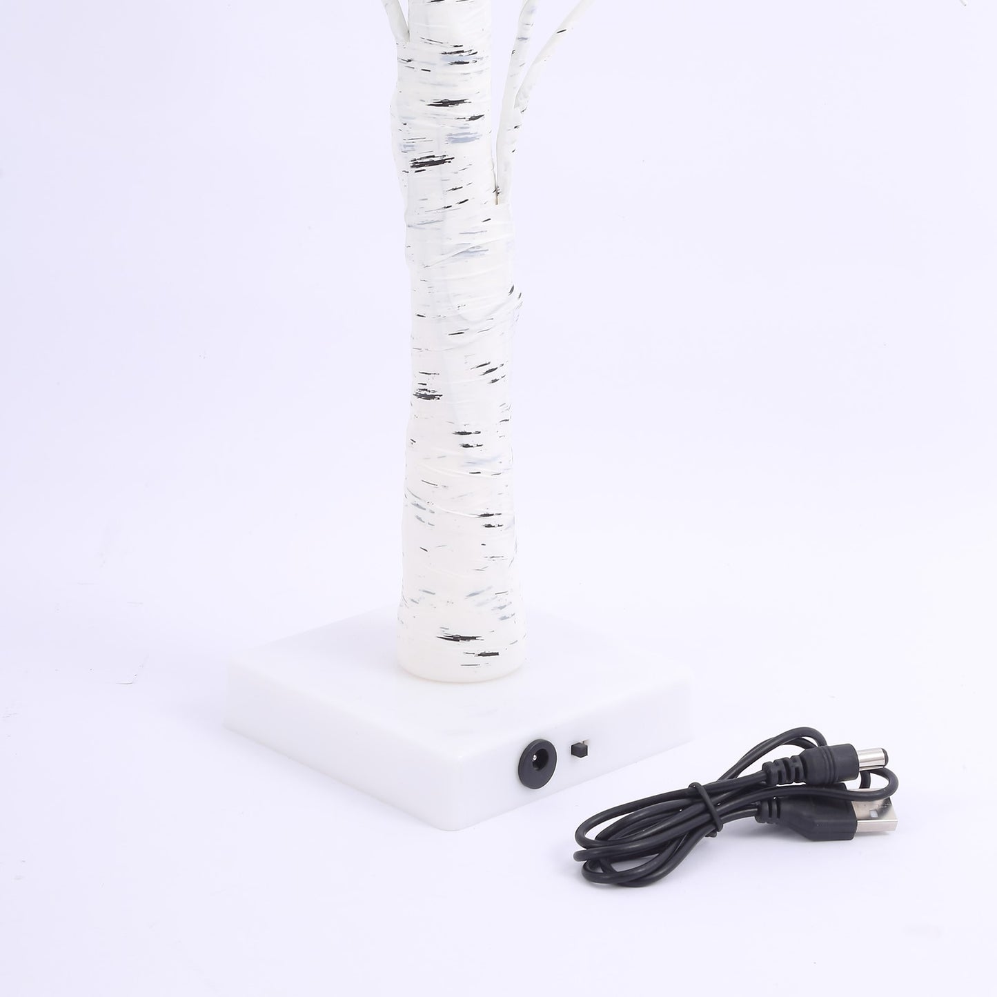2ft white rechargeable LED birch tree lamp with warm white light.
