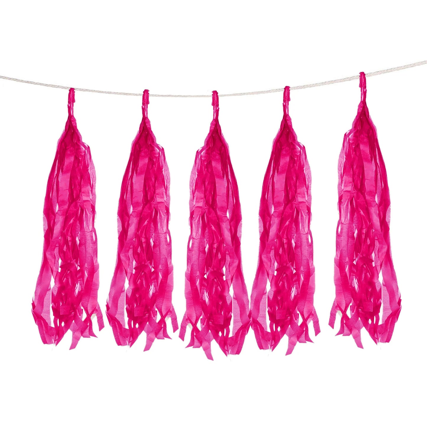 10 Pack Pink Tissue Paper Tassel Garland – Pre-Tied 12" Hanging Fringe Streamers with 10ft String for Party & Backdrop Décor
