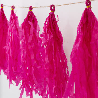 Vibrant Pink Tissue Paper Tassel Garland for Festive Décor Vibrant Pink Tissue Paper Tassel Garland for Festive Décor