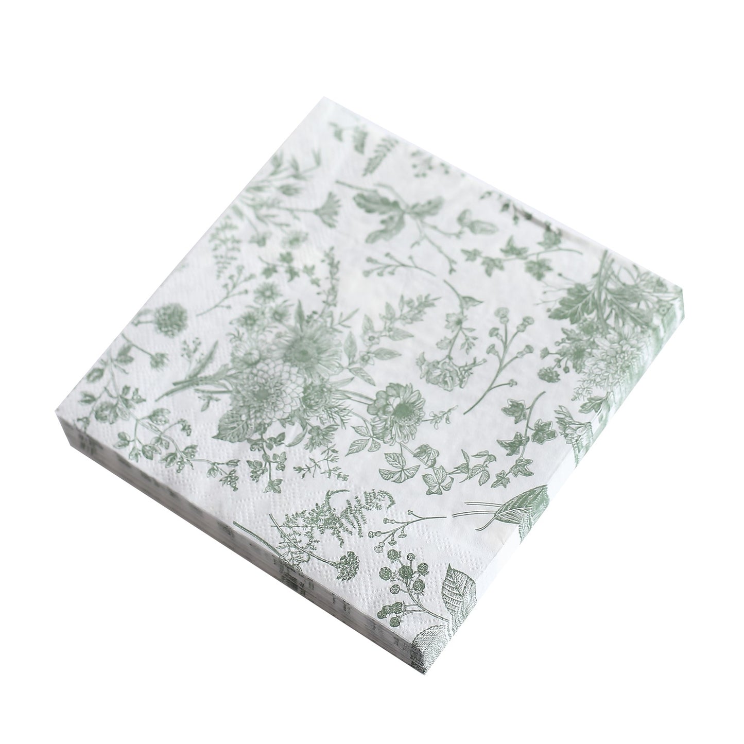 20 Pack Sage Green 2-Ply Paper Beverage Napkins in French Toile Print, Highly Absorbent Soft Disposable Cocktail Napkins