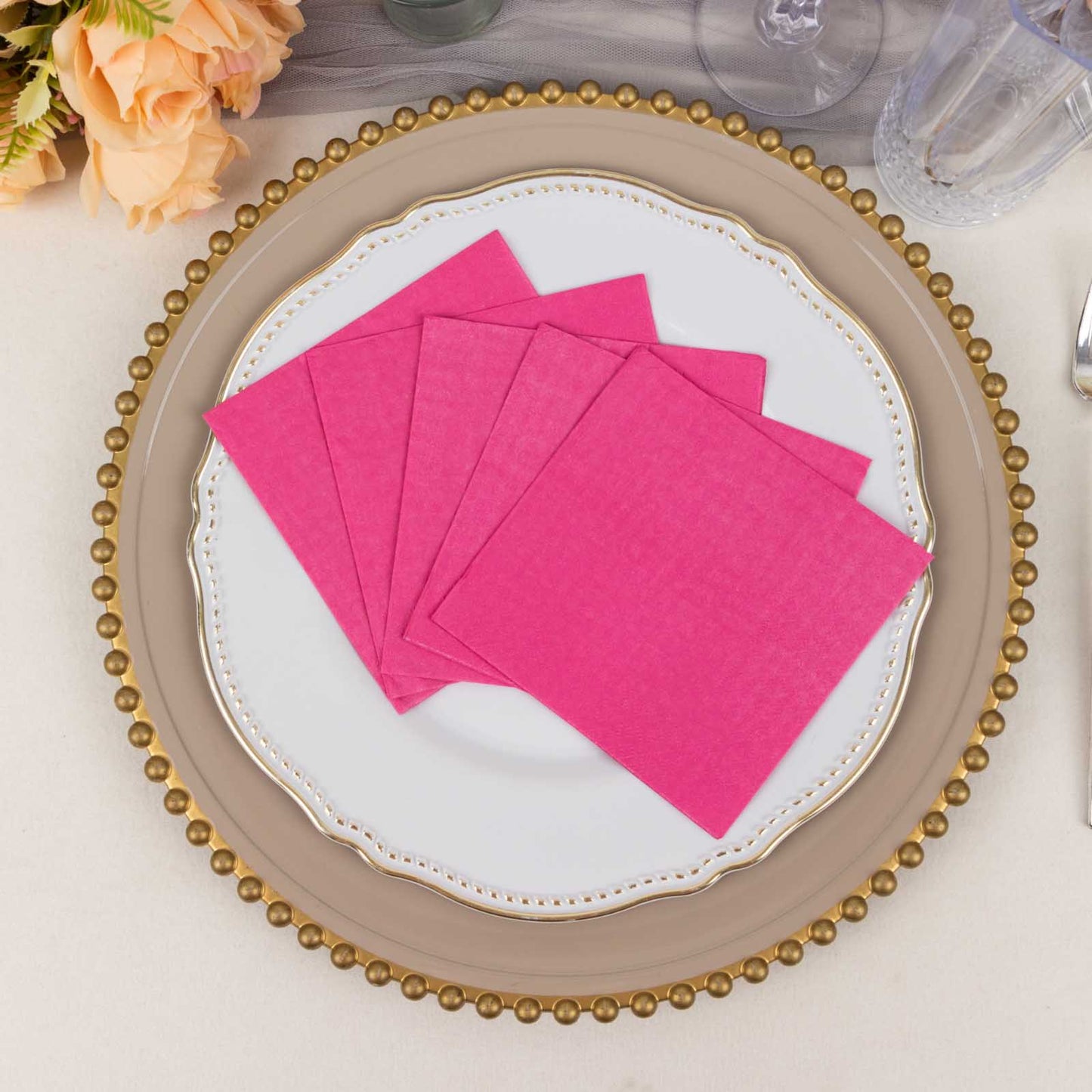 50 Pack Fuchsia Soft 2-Ply Disposable Cocktail Napkins, Paper Beverage Napkins 18 GSM - 5"x5"
