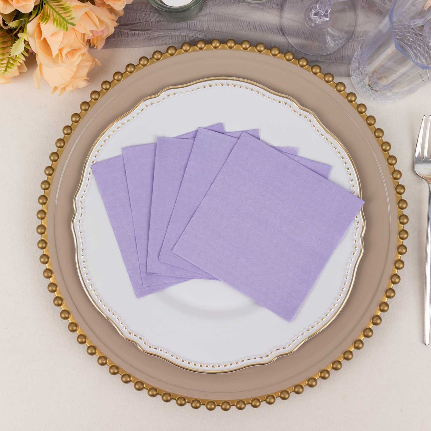 50 Pack Lavender Lilac Soft 2-Ply Disposable Cocktail Napkins, Paper Beverage Napkins 18 GSM - 5"x5"