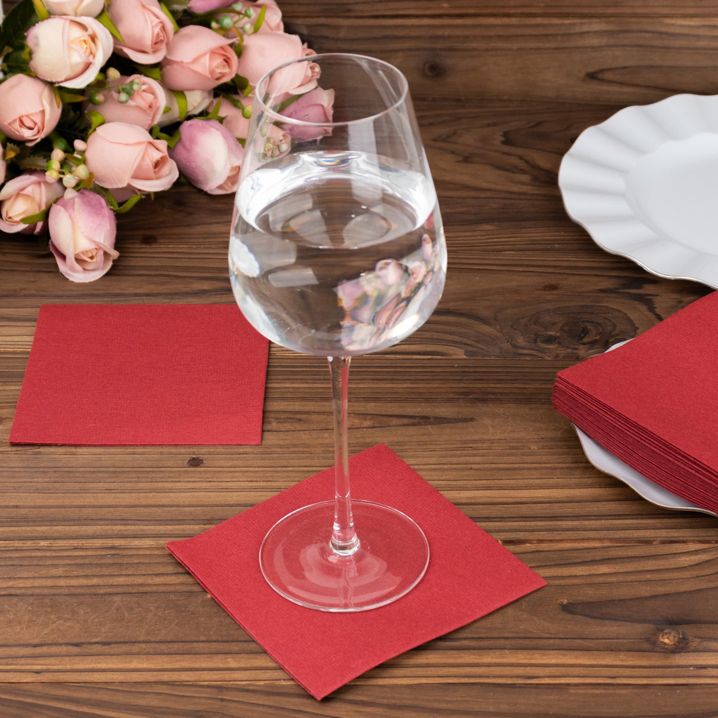 20 Pack Burgundy Linen-Feel Cocktail Napkins, Premium Cloth-Like Airlaid Paper Beverage Napkins, Disposable Soft and Absorbent Hand Towels