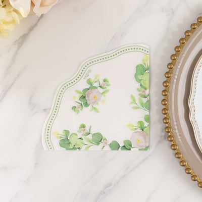 Beautiful Floral White Greenery Scalloped Edge Round Paper Napkins Beautiful Floral White Greenery Scalloped Edge Round Paper Napkins